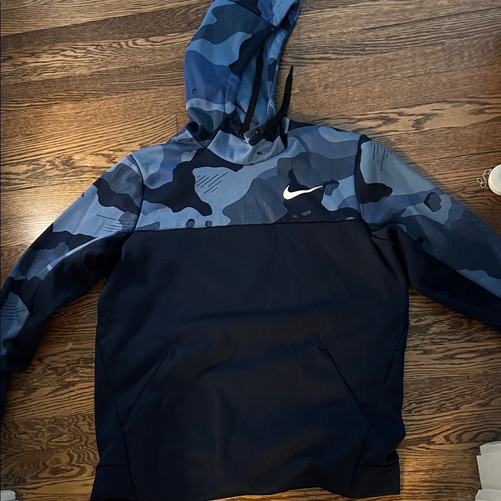 Nike Navy and Blue Camouflage Hoodie